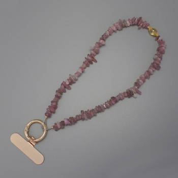 Ключодържател с верига за телефон, късчета от полуничен кварц 7-15×2-4 мм +-, пръстен диаметър 24 мм +-, дължина 24 см+-