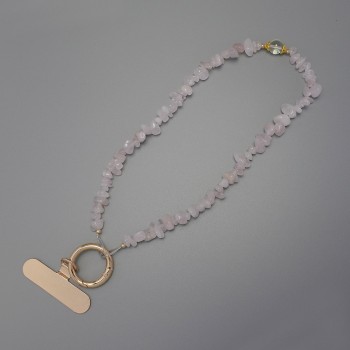 Ключодържател-ланец за телефон от розов кварц, късчета 4-9×2-5 мм+- пръстен диаметър около 24 мм+- дължина около 24 см+-