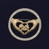 Брошка „Сърце“ със бели стрази, златист метал, 38 мм+