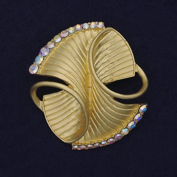 Брошка Акцент златист перламутров цвят, райдужни кристали, златист метал 45×40 мм