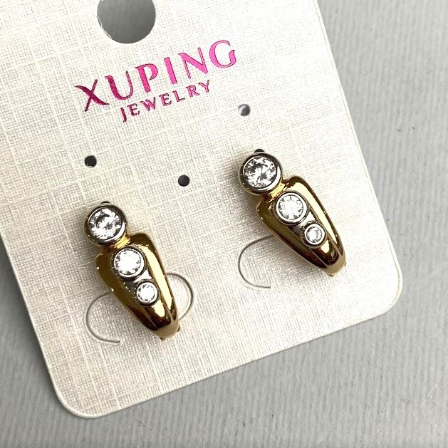 Обици Xuping с бели кристали 7х18 мм ± позлата 18 карата