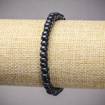 Гривна на ластик от авантюрин „Син пясък“ Нощ Каира (пресован) гладък рондел, диаметър 6×4 мм+-, дължина 18 см