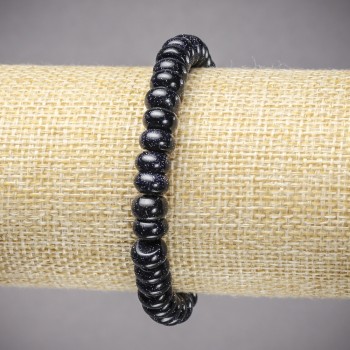 Гривна на ластик от авантюрин „Син пясък“ Нощ Каира (пресована) гладък рондел, диаметър 8×5 мм, дължина 18 см