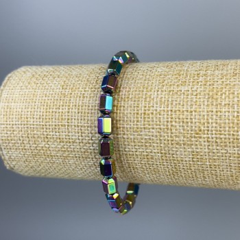 Гривна от хематит със шестоъгълна форма, многоцветна, диаметър 8×5 мм, дължина 18 см, еластична