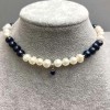 Чокер черни и бели пресноводни перли овални 8х6-7мм с висулка, дължина около 38 см, с удължаващ ланец и закопчалник