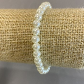 Гривна перловидна (акрилна) бяла, диаметър 6 мм, дължина 18 см, еластична основа