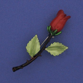 Брошка Роза емал със сребрист метал 25х57мм+