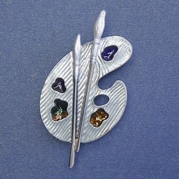 Брошка Синя палитра емал сребрист метал 50×27 мм+