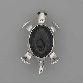 Брошка-кулон Черепаха с авантюрин Нощ Каира 52×35 мм ± подвижни елементи, сребрист метал