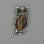 Брошка-кулон сова тигрово око 45×25 мм ± черни стрази, сребрист метал