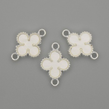 Конектор с форма на четирилистна детелина, бял цвят, метал сребрист, 20×14 мм, опаковка: около 3 бр