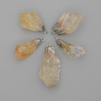 Кулон с цитрин, обработен, асортимент, размери 28–33×10–15 мм ± сребърен метал