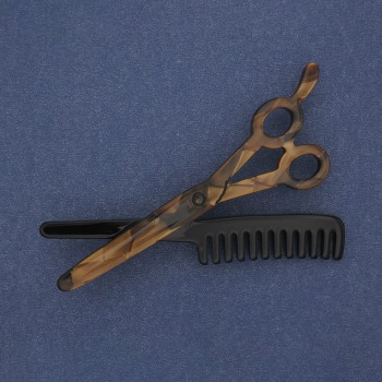 Брошка ножици с гребен акрил сребрист метал 70×44 мм+