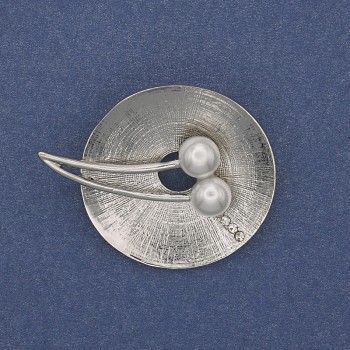 Брошка Акцент с перли и кристали, сребрист метал 32×40 мм+
