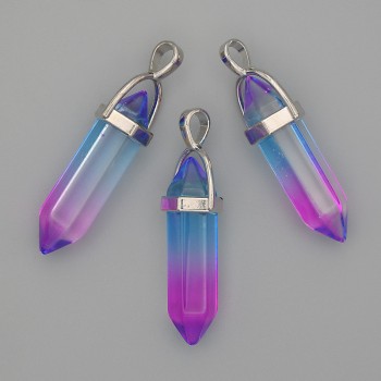 Кулон от многоцветно стъкло във формата на шестоъгълен кристал, кълбо 8×31×41 мм+