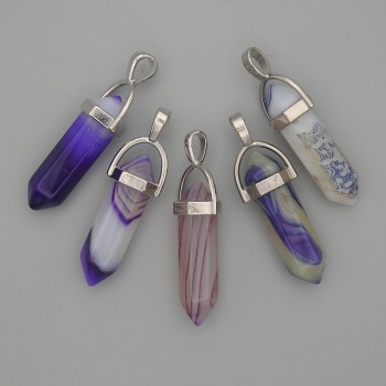 Кулон от агат със шестоъгълен кристал и топче 8х31х41 мм