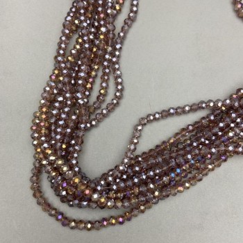 Мънисти от чешки кристал на конец, кафяви прозрачни с бензиново покритие, рондел 6×5 мм, дължина 40–41 см