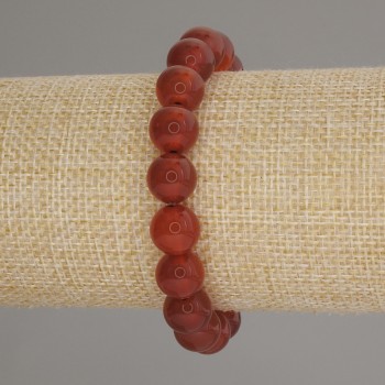 Браслет от карнеол с гладки топчета, диаметър 10 мм ±, дължина 18 см ±, на еластична основа