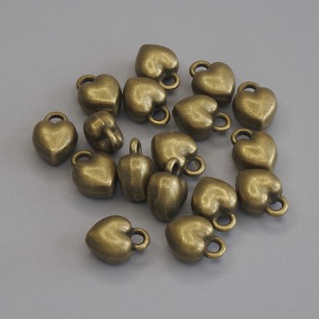 Висулка със сърце в бронзов цвят, диаметър 9×7 мм, опаковка 18 бр