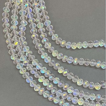 Мънисти чешки кристал на конец бял прозрачен с бензиново покритие гранован рондел, диаметър 8×6 мм + -, дължина 39 см +