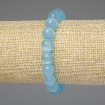 Гривна от светлосин котешко око, гладка мъниста 10 мм, дължина 18 см, стрейч