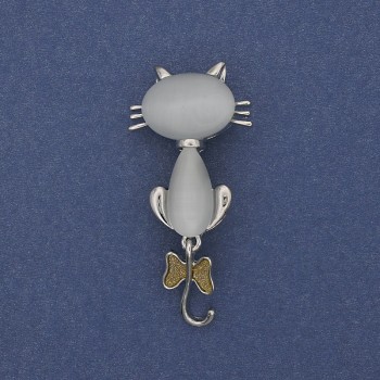 Брошка-кулон «Котка с котешко око» със сребрист метал 49×25 мм