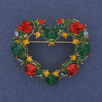 Брошка-висулка «Сърце» с емал и стрази златист метал 40×35 мм+