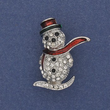 Брошка Нова година «Снежен човек» емал, бели кристали, сребрист метал 32×22 мм +