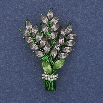 Брошка «Клонче» с бледо-лилави и бели кристали, златист метал 43×29 мм +