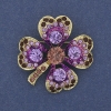 Брошка-медальон Детелина с виолетови кристали и златист метал, диаметър 35 мм +