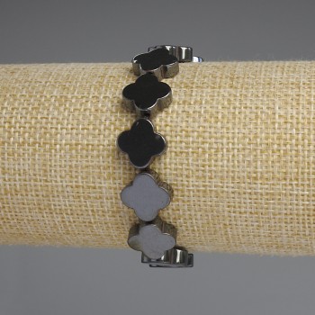 Браслет от хематит „четирилистна детелина“ 12×12 мм, дължина 18 см, еластичен