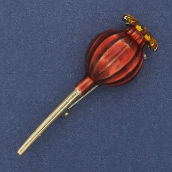 Брошка Маковей червена емал златист метал 20х66мм+