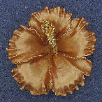 Брошка-висулка Цвете петуния, матова емал, жълти кристали, златист метал 51x51 мм+