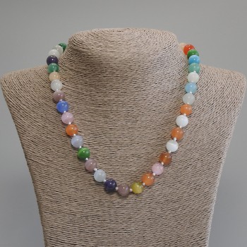 Намисто разноцветно от котешко око, гладко мънисто, диаметър около 10 мм, дължина 50 см, допълнителен удължаващ синджир 5 см