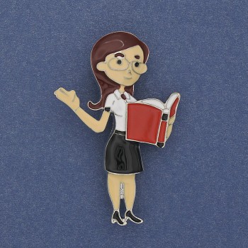 Брошка Учителка с цветна емал и сребрист метал 52×33 мм+