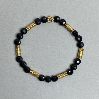 Браслет от турмалин с фасетирани монети 6 мм + метални вложки, дължина 18 см, еластична основа