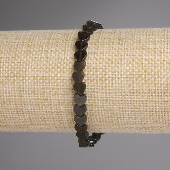 Гривна със слънчев обсидиан, сърце, 6 мм, дължина 18 см, еластична