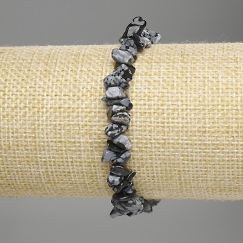 Браслет снежен обсидиан късчета, диаметър 6-9×2-4 мм, дължина 18 см, еластична основа