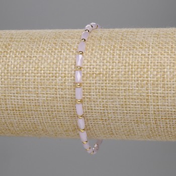 Гривна от розово чешки кристал, грановани цилиндри 5×3 мм и малки топчета 2 мм, дължина 18 см, еластична основа