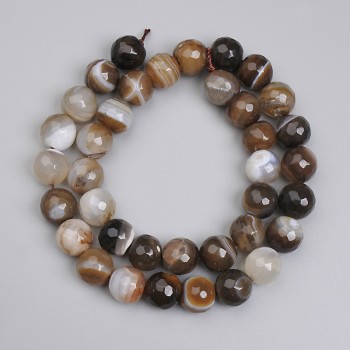 Грановани мъниста от ахат, топчета диаметър 10 мм, дължина около 36 см, на конец