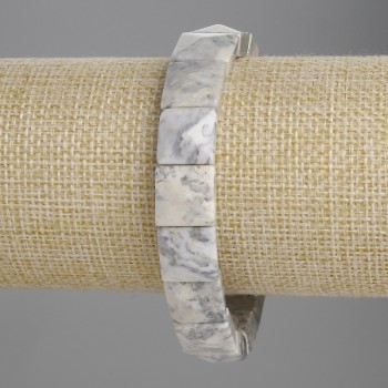 Браслет от сива яшма грановани звена 12×12 мм, дължина 18 см ±, еластична основа