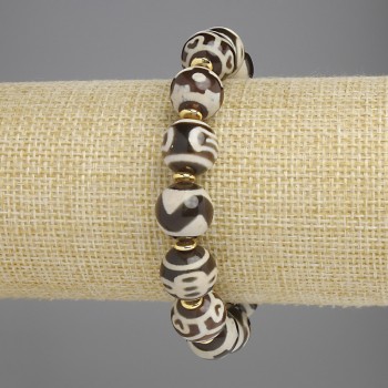 Браслет от ахат с гладка мъниста, диаметър около 12 мм, с метални вложки, дължина 18 см ± еластична основа