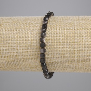 Браслет със сребрист обсидиан, грановани кубчета 4×4 мм, дължина 18 см ±, еластична основа