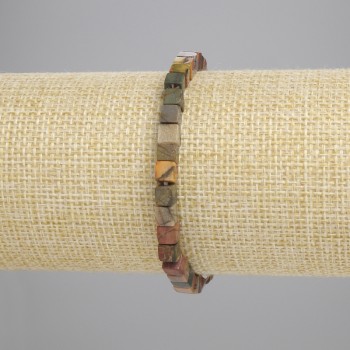 Гривна от яшма Пикасо, кубикови мъниста 4,5×4,5 мм, дължина 18 см ±, еластична основа