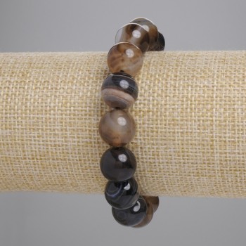 Браслет ахат с гладко оформени топчета, диаметър около 12 мм, дължина 18 см, на еластична основа