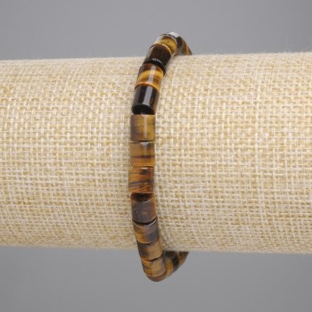 Браслет с цилиндрични мъниста от тигрово око, диаметър 6×6 мм, на еластична основа, дължина 18 см+