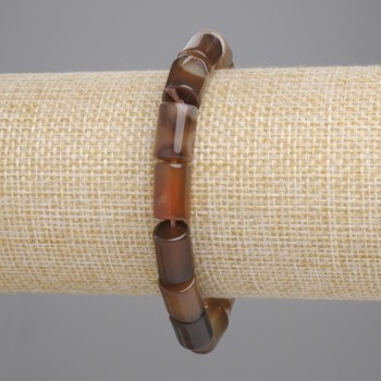 Браслет от агат с цилиндрична форма, диаметър 12×8 мм, дължина 18 см, на еластична основа