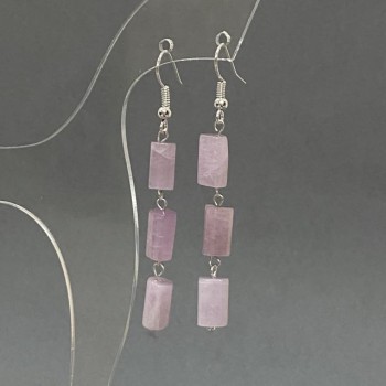 Обеци кунцит — фасетирани 10х6 мм+-, дължина 60 см+