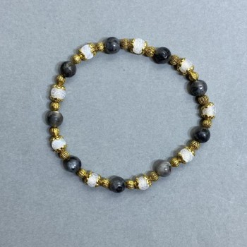 Браслет морозен ахат, гладка мъниста 5,5 мм+- лабрадорит мъниста 6 мм+- с метални вложки, дължина 18 см+- еластична основа