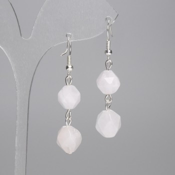 Обеци от розов кварц, многогранни 10×9 мм ±, дължина 40 мм ±